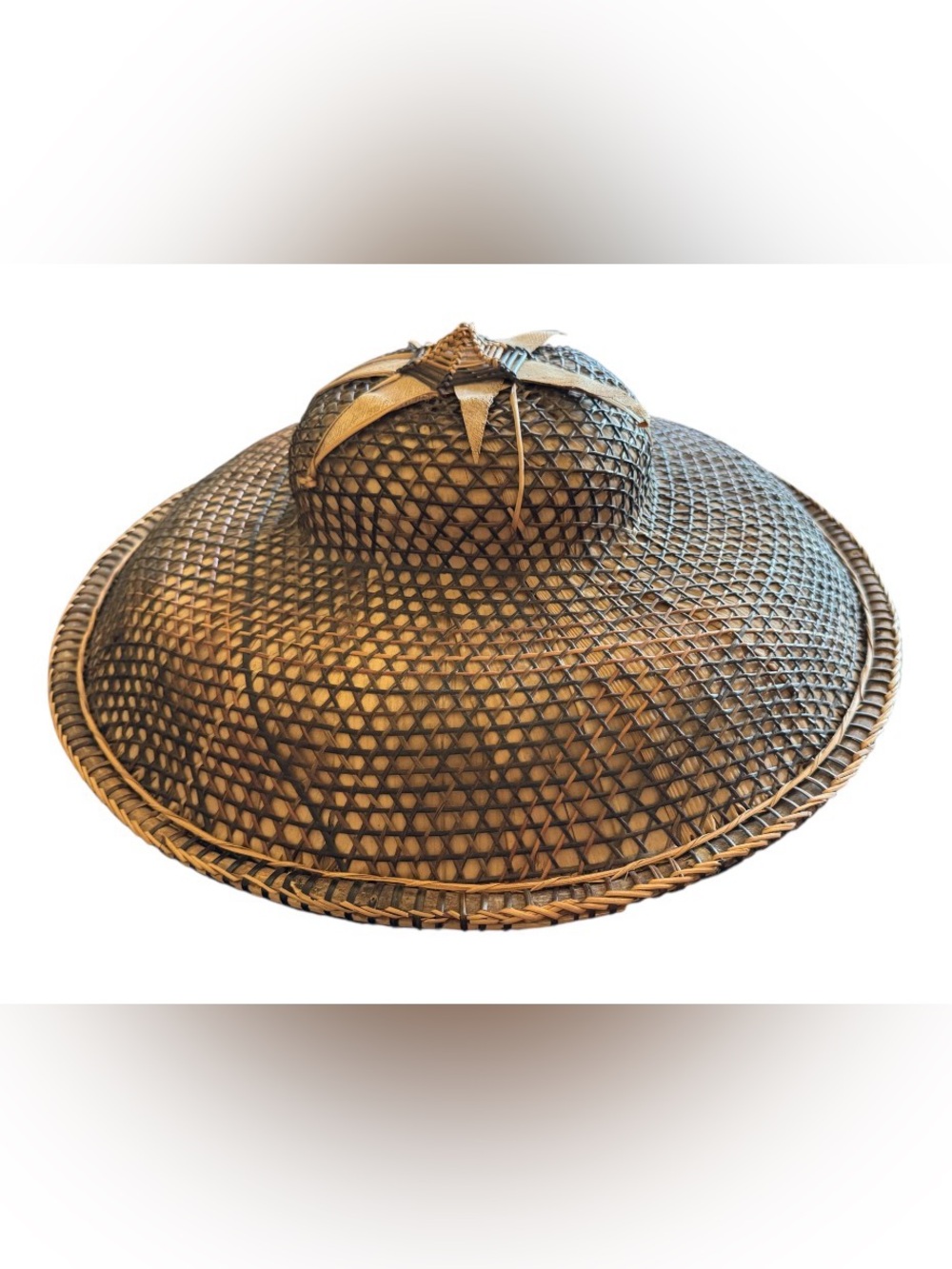 NWT Vintage Philippines Traditional Salakot Woven Sun Hat Boho Wall Basket Art